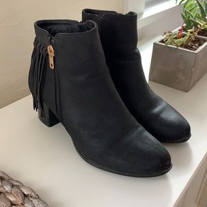 Black Suede Fringe Booties